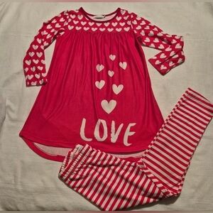 Sunshine Swing girls size 7 2 piece red and white Love tunic with leggings play